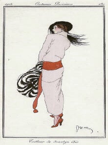 Item nr. 125150 Tailleur de duvetyn ibis. Costumes Parisiens. Etienne Drian, French School,...