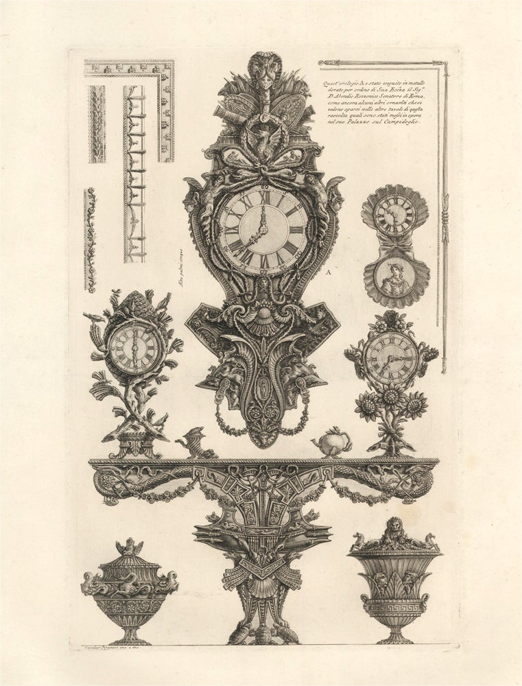 Item nr. 127438 Furniture including a clock designed for Senator Rezzonico. Giovanni Battista Piranesi.