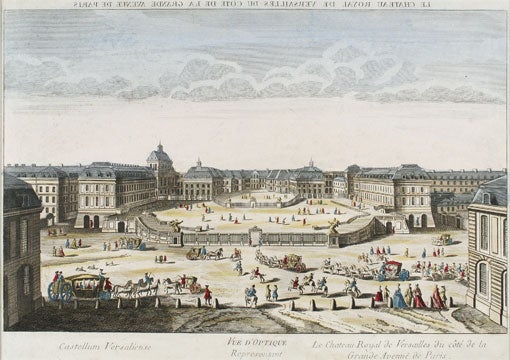 Item nr. 135868 Le Chateau Royal de Versailles du cote de la Grande Avenue de Paris. French School.
