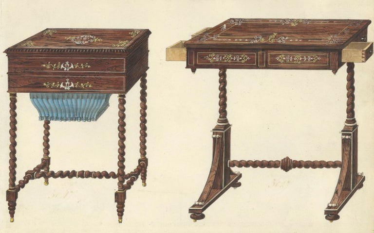 Item nr. 138138 Sewing Table and Small Desk. Cabinet-maker's catalog of Charles X furniture. French School.