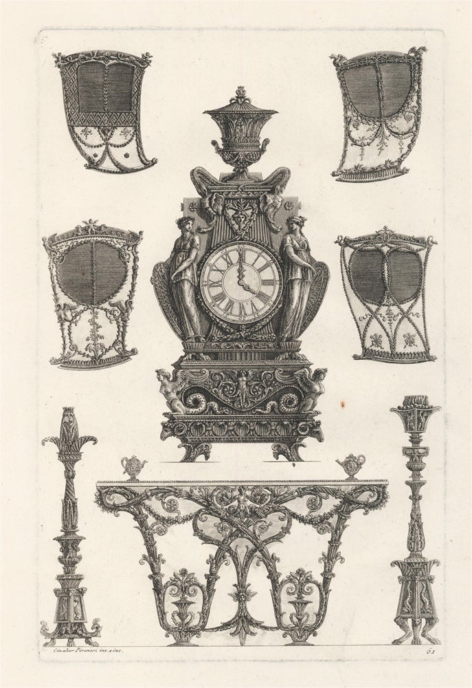 Item nr. 142739 61. [Four sedan chairs, a clock, a side table and two candelabra]. Giovanni Battista Piranesi.