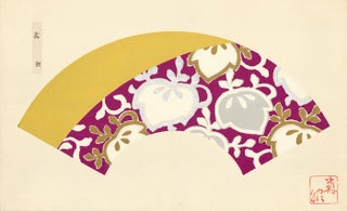 Plum, yellow, silver and gold floral pattern. Japanese Fan Design.