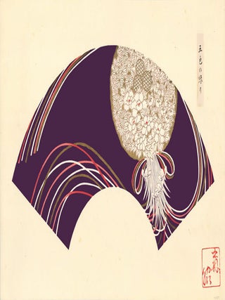 Purple background with white bouquet. Japanese Fan Design.