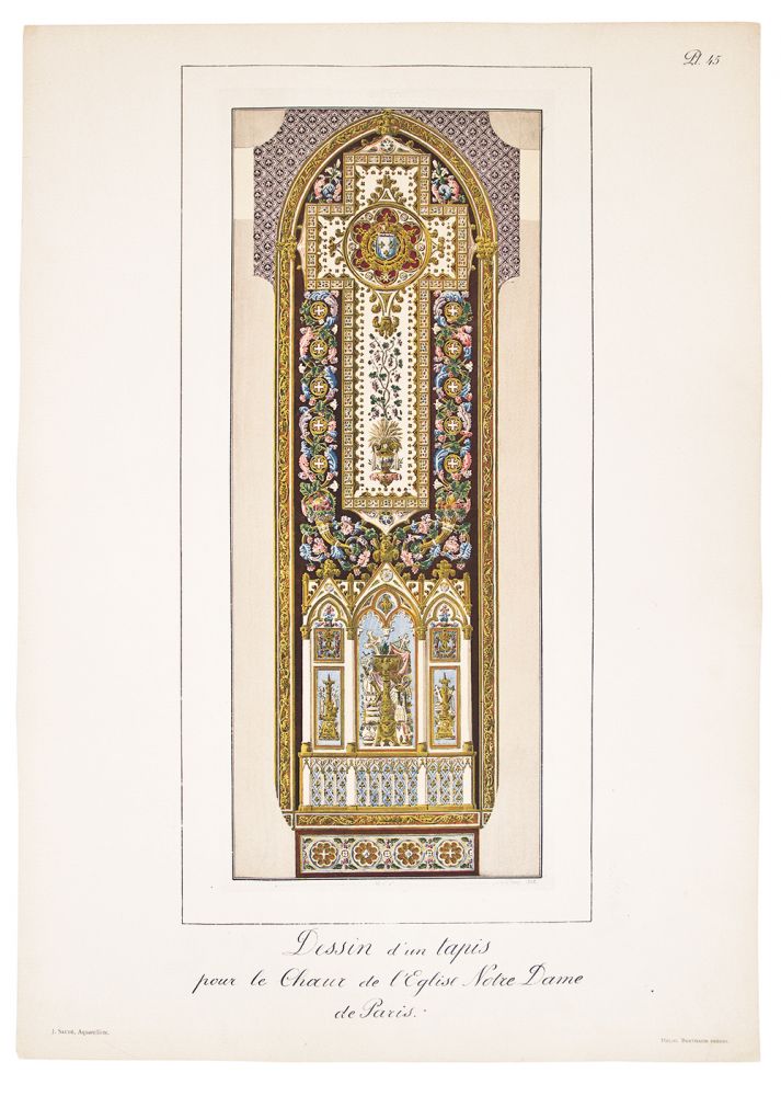 Item nr. 149744 Dessin d'un tapis pur le Choeur de l'Eglise Notre Dame de Paris. J. Saude, Henri Deumothier.