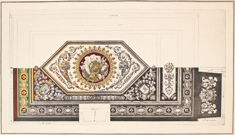Item nr. 149752 Dessin d'un tapis pur le Cabinet de Travail de S.A.R. Mme. la Duchesse Angouleme au Palais Tuileries. J. Saude, Henri Deumothier.
