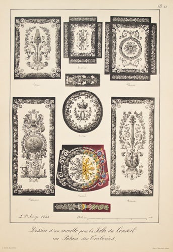 Item nr. 149753 Dessin d'un meuble pour la Salle du Conseil au Palais des Tuileries. J. Saude, Henri Deumothier.