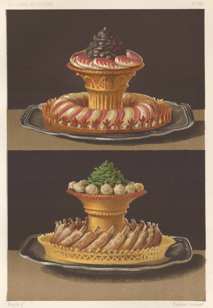 Item nr. 150464 Pl. XIII. Supreme de Volaille [Chicken Supreme] and Cotelettes d'Agneau [lamb chops]. Le Livre De Cuisine. Eugene Ronjat, Jules Gouffe.