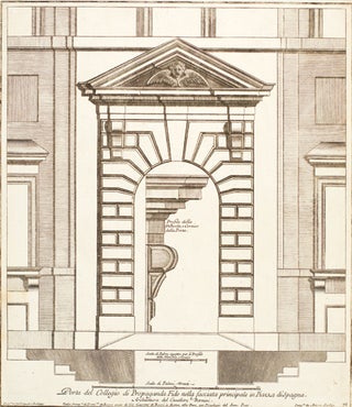 Porta del Collegio di Propaganda Fide nella facciata principale in Piazza di Spagna. Studio d'architettura Civile Sopra Gli Ornamenti di Porte e Finestre