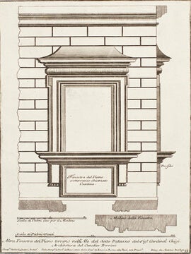 Altra Finestra del Piano terreno nell' Ale del detto Palazzo del Sig. Cardinale Chigi. Studio d'architettura Civile Sopra Gli Ornamenti di Porte e Finestre