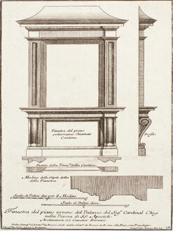 Finestra del piano terreno del Palazzo del Sig. Cardinale Chigi nella Piazzo di SS Apostoli. Studio d'architettura Civile Sopra Gli Ornamenti di Porte e Finestre