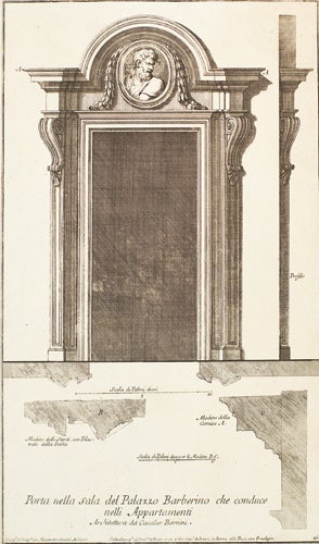 Item nr. 152139 Porta nella sala del Palazzo Barberino che conduce nelli Appartamenti. Studio d'architettura Civile Sopra Gli Ornamenti di Porte e Finestre. Domenico De Rossi.