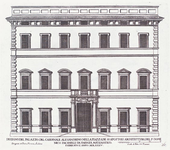 Item nr. 152154 Disegno del Palazzo del Cardinale Alesandrino nella Piazza de SS Apostoli. Palazzi di Roma de Piu Celebri Architetti. Pietro Ferrerio.