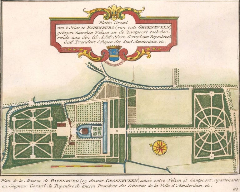 Item nr. 152461 Plan de la Maison de Papenburg (cy devant Groeneveen) situee entre Velzen et Santpoort. Het Zegenpralent Kenenmerlant, vertoont in 100 Heerelyke gezichten. Mattaeus Brouerius van Nidek, Henrik de Leth.