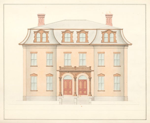 Item nr. 155236 Front elevation of a house in Chelsea, MA. American Architectural Rendering. John Cunningham.