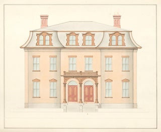 Front elevation of a house in Chelsea, MA. American Architectural Rendering.
