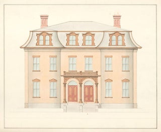 Front elevation of a house in Chelsea, MA. American Architectural Rendering.