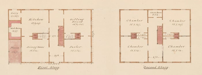 Item nr. 155238 First and second floor plans of a house in Chelsea, MA. American Architectural Rendering. John Cunningham.