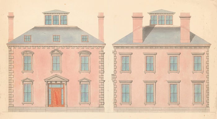 Item nr. 155240 Front and back elevations of a house in Chelsea, MA. American Architectural Rendering. John Cunningham.