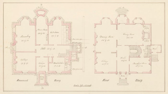 Item nr. 155245 Basement and first floorplans of a house in Chelsea, MA. American Architectural Rendering. John Cunningham.