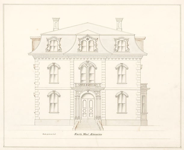 Item nr. 155246 Northwest elevation of a house in Chelsea, MA. American Architectural Rendering. John Cunningham.