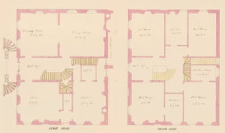 First and second floor plans of a house in Chelsea, MA. American Architectural Rendering.