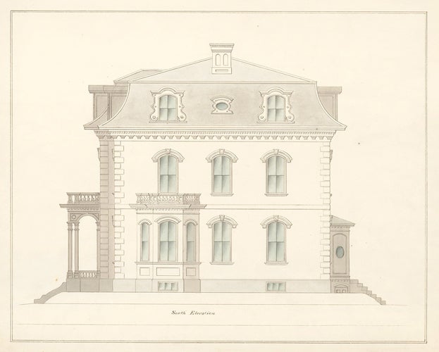 Item nr. 155252 South elevation of a house in Chelsea, MA. American Architectural Rendering. John Cunningham.