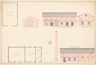 Elevations and plans of a water plant in Chelsea, MA. American Architectural Rendering.