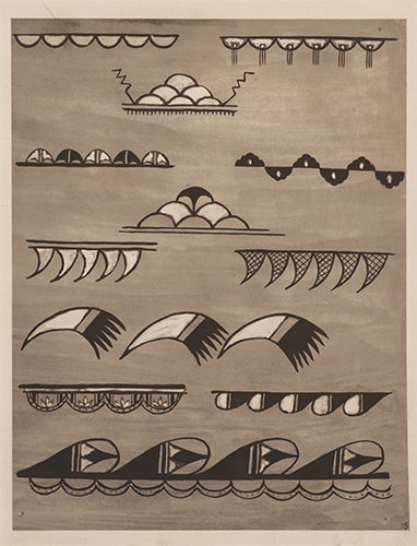Item nr. 155577 Symbolic Cloud, Lightning and Rain motifs. American Indian Designs. Inez B. Westlake.