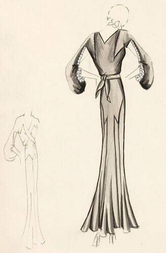 Pl. 8. Silver gown with geometric accents and cut-out sleeve details ...