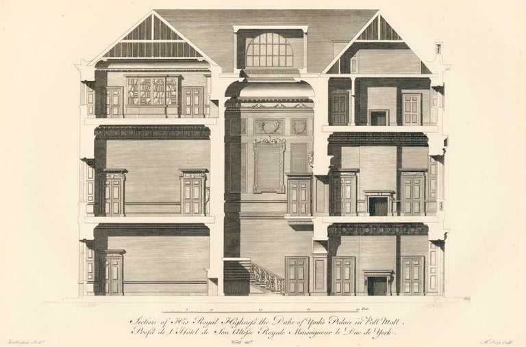 Item nr. 156269 Section of his Royal Highness the Duke of York's Palace in Pall Mall. A Compleat Body of Architecture. Matthias Darly.