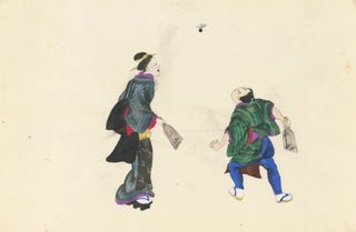 A couple playing Hanetsuki.