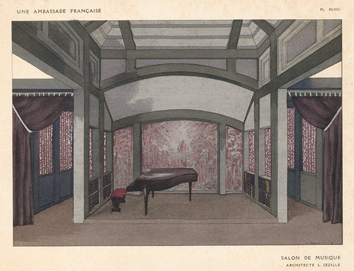 Item nr. 156701 Salon de Musique by L. Sezille. Une Ambassade Francaise. Rene Chavance.