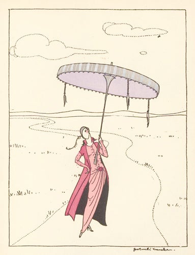 Item nr. 156816 Woman in a Red Dress Holding a Large Umbrella. Le Dessus du Panier. Zoe de Borelli-Vranska.