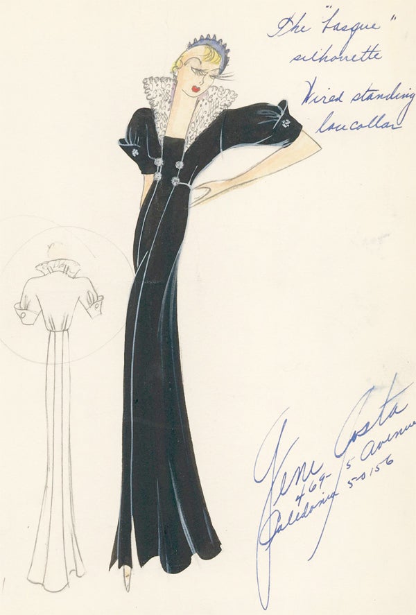 Item nr. 156871 Pl. 929, Black Dress with a White Colar. Gene Costa.