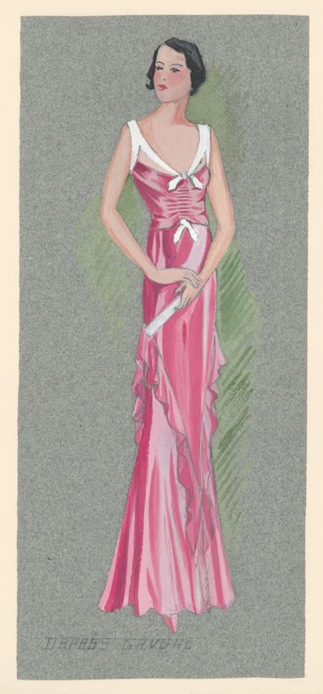 Item nr. 156890 Woman in a Pink Dress. D'apres Gravure (drawn from engraving). French School.