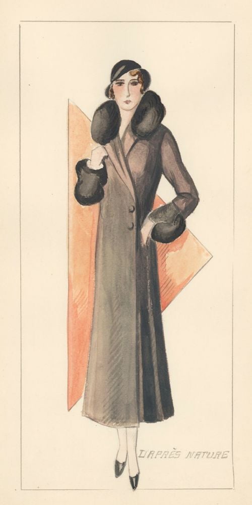 Item nr. 156901 Woman Wearing a Long Black Coat and Hat. D'apres Nature (drawn from life). French School.