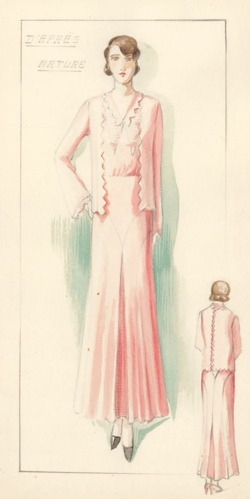 Item nr. 156903 Woman in Pink Dress. D'apres Nature (drawn from life). French School.
