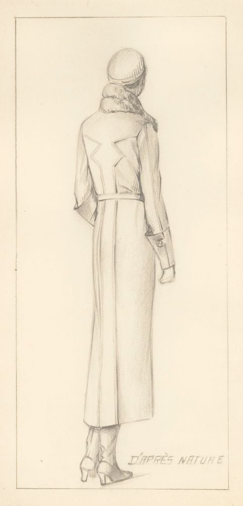 Item nr. 156904 Back of Woman in a Long Coat. D'apres Nature (drawn from life). French School.