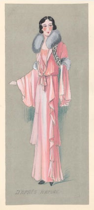 Item nr. 156905 Woman in a Pink Dress with Fur Collar. D'apres Nature (drawn from life). French...