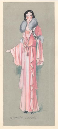 Woman in a Pink Dress with Fur Collar. D'apres Nature (drawn from life).