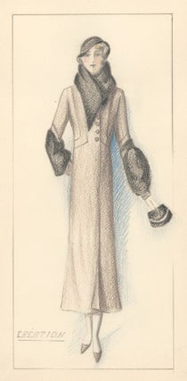 Item nr. 156906 Woman Wearing Long Brown Coat with a Black Collar. French School