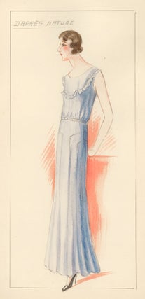Woman wearing a Blue Dress. D'aores Nature (drawn from life).