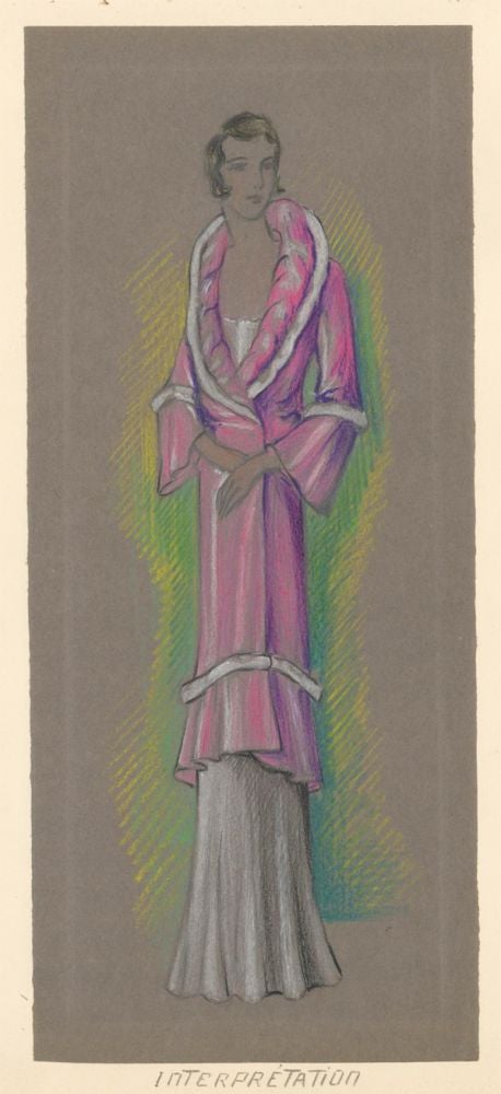 Item nr. 156908 Woman in a Pink Coat over a Grey Dress. French School.