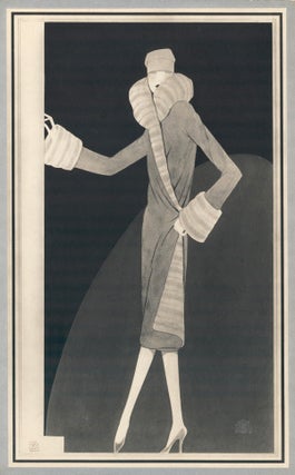 Woman wearing fitted coat with luxurious fur trim. Trade Catalogue.