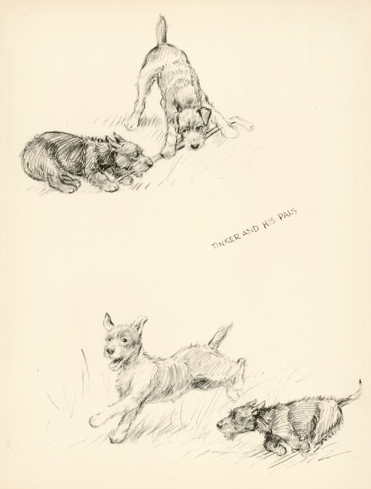Item nr. 157328 Dogs Playing. Reverse: Dog walking. Just Dogs: Sketches in Pen & Pencil. Kathleen Frances Barker.