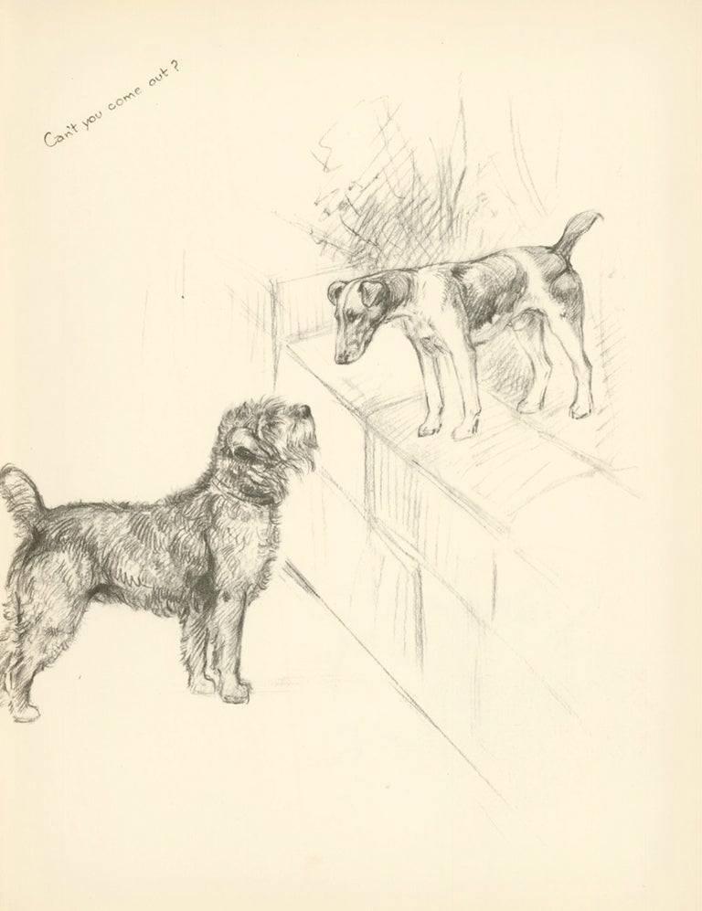 Item nr. 157340 Terrier playtime. Reverse: Sleeping puppy. Just Dogs: Sketches in Pen & Pencil. Kathleen Frances Barker.