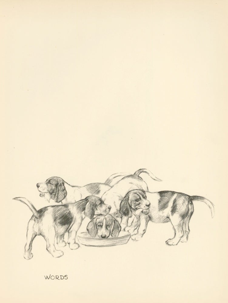 Item nr. 157360 Beagle Puppies. Reverse: 'Chorister' Singing. Just Dogs: Sketches in Pen & Pencil. Kathleen Frances Barker.