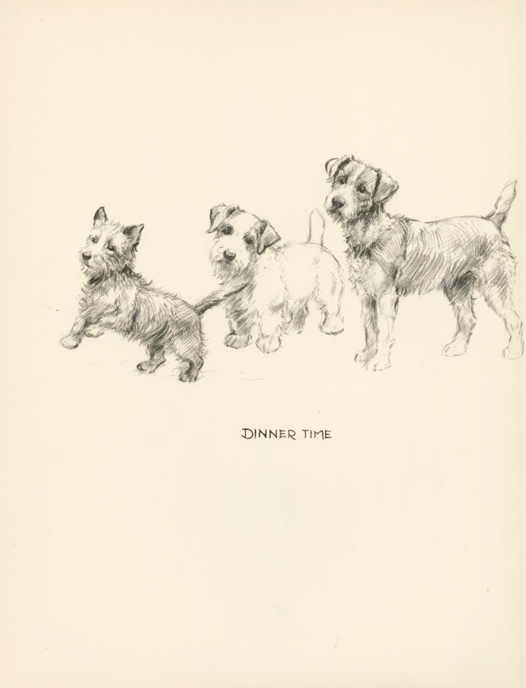 Item nr. 157366 Three Terriers. Reverse: Hound. Just Dogs: Sketches in Pen & Pencil. Kathleen Frances Barker.