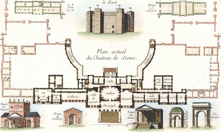 Item nr. 157426 Cahier 4, Plate 19. Plan actuel du Chateau de Stowe. Jardins Anglo-Chinois à la Mode. George Louis Le Rouge.