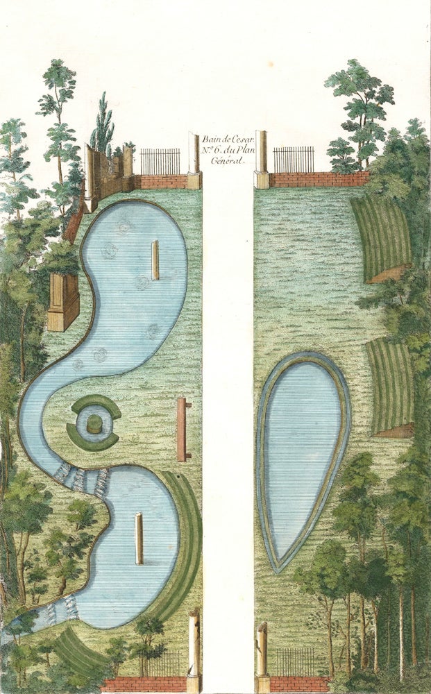 Item nr. 157477 Cahier 7, Plate 18. Boudour, Bain de Cesar. N° 6. du Plan Général. Jardins Anglo-Chinois à la Mode. George Louis Le Rouge.